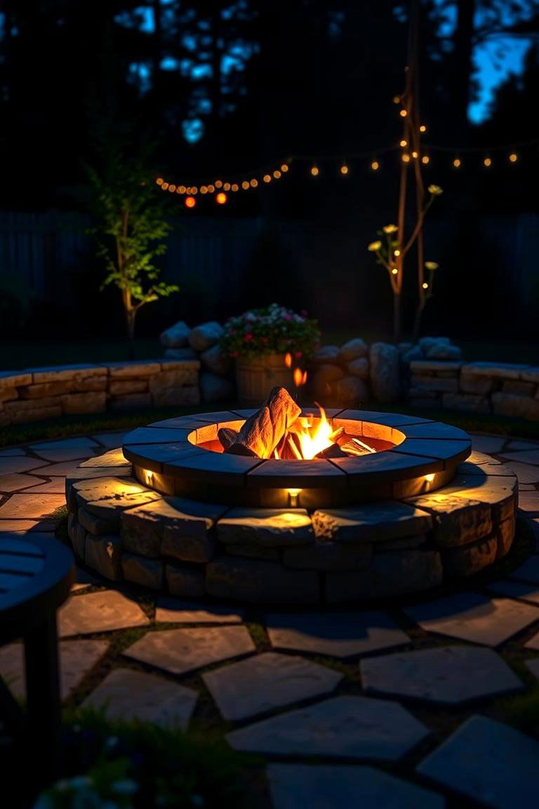 Flagstone Fire Pit with Built In Lighting - 24 Flagstone Fire Pit Ideas