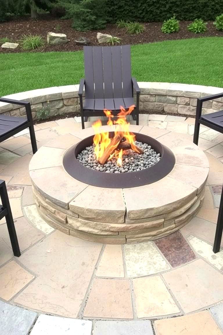 Flagstone Fire Pit with Modern Steel Accents - 24 Flagstone Fire Pit Ideas