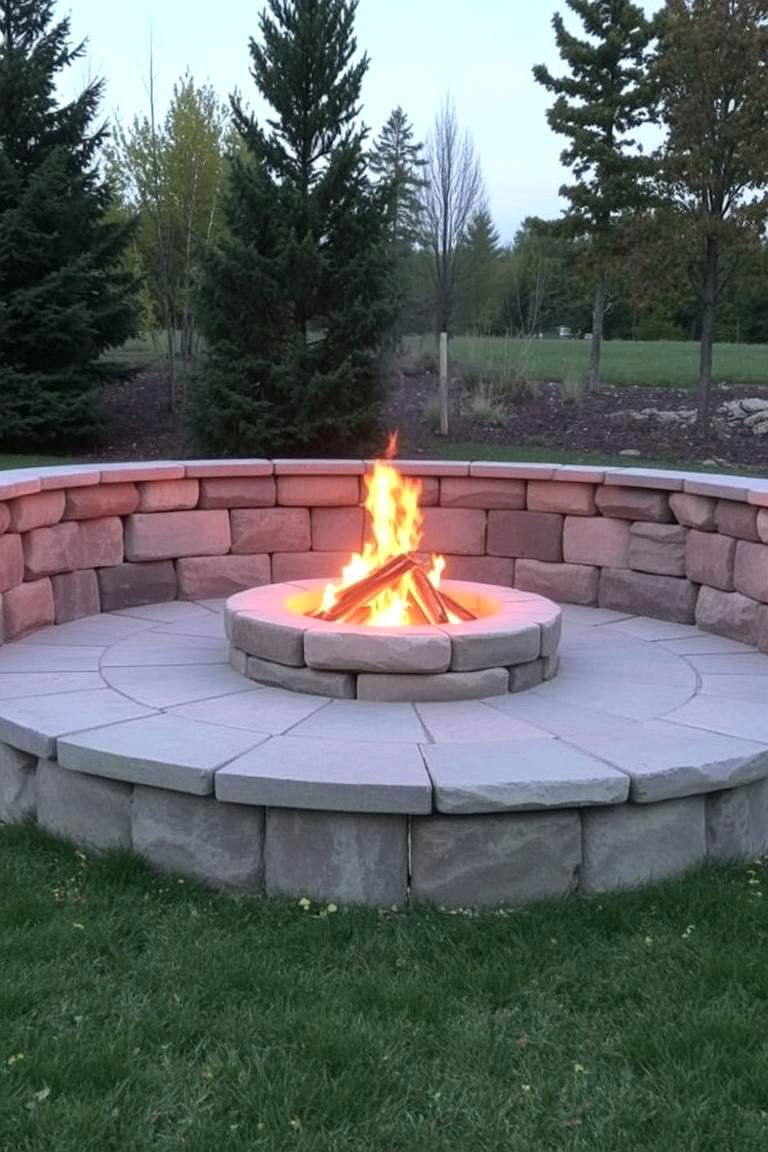 Flagstone Fire Pit with Raised Walls - 24 Flagstone Fire Pit Ideas