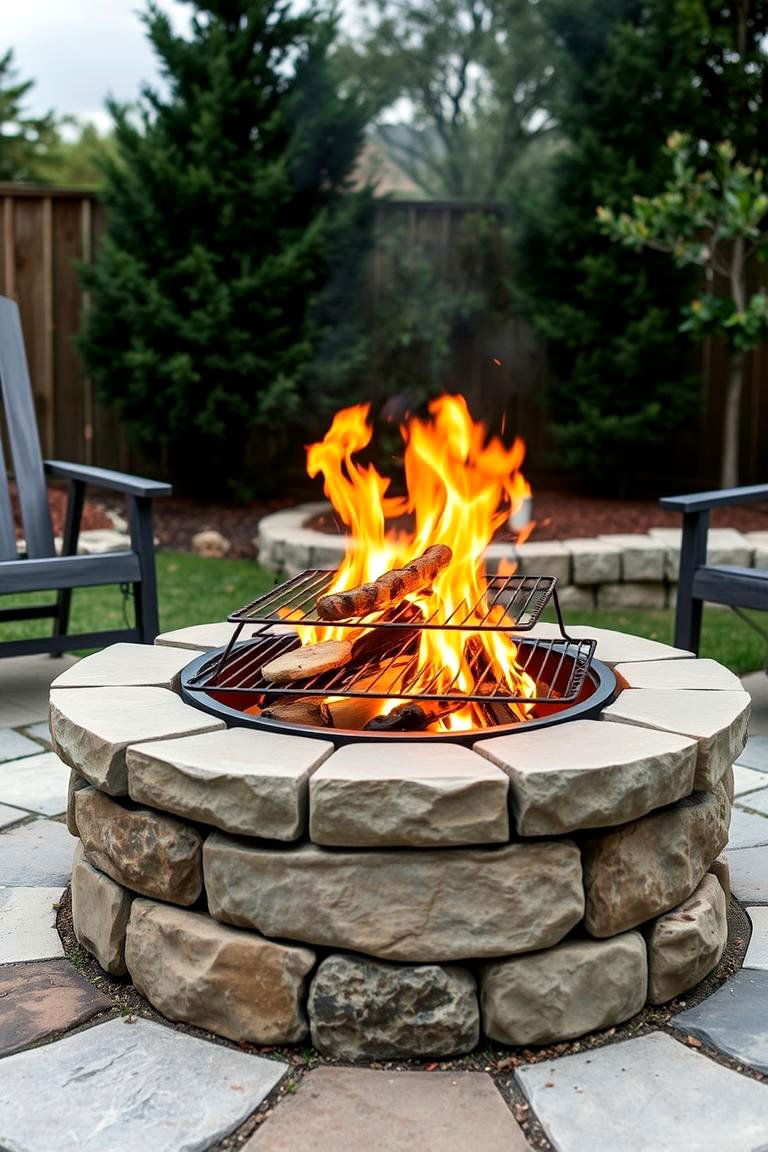 Flagstone Fire Pit with a Barbecue Grill - 24 Flagstone Fire Pit Ideas