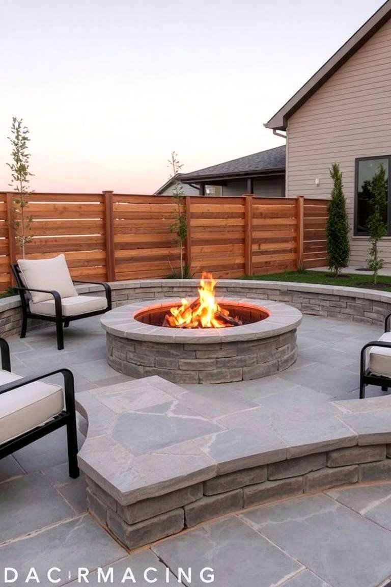 Flagstone Fire Pit with a Brick Accent - 24 Flagstone Fire Pit Ideas