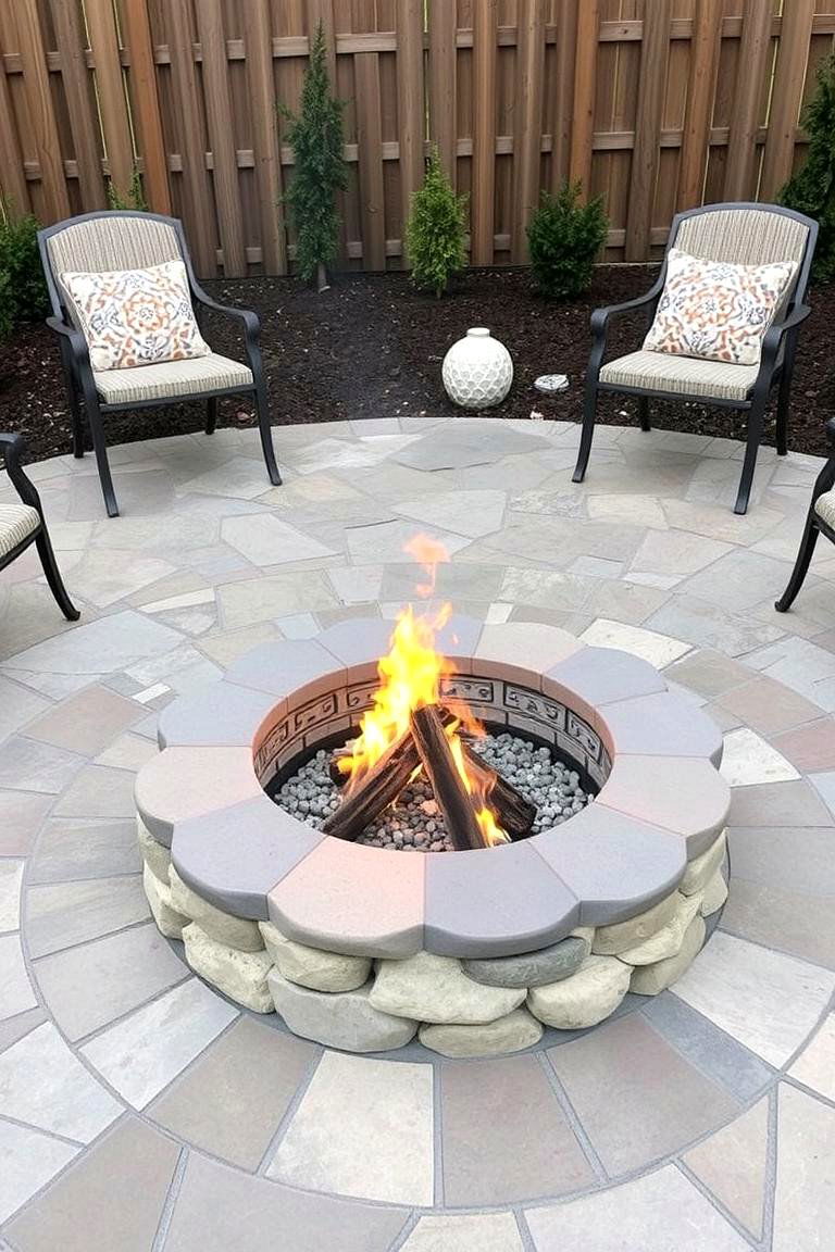 Flagstone Fire Pit with a Custom Stone Mosaic - 24 Flagstone Fire Pit Ideas