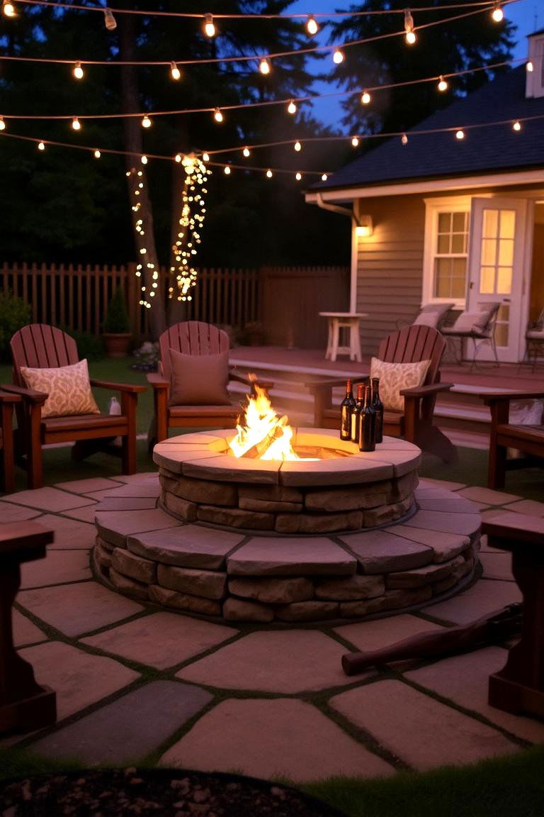 Flagstone Fire Pit with a Ledge for Drinks - 24 Flagstone Fire Pit Ideas