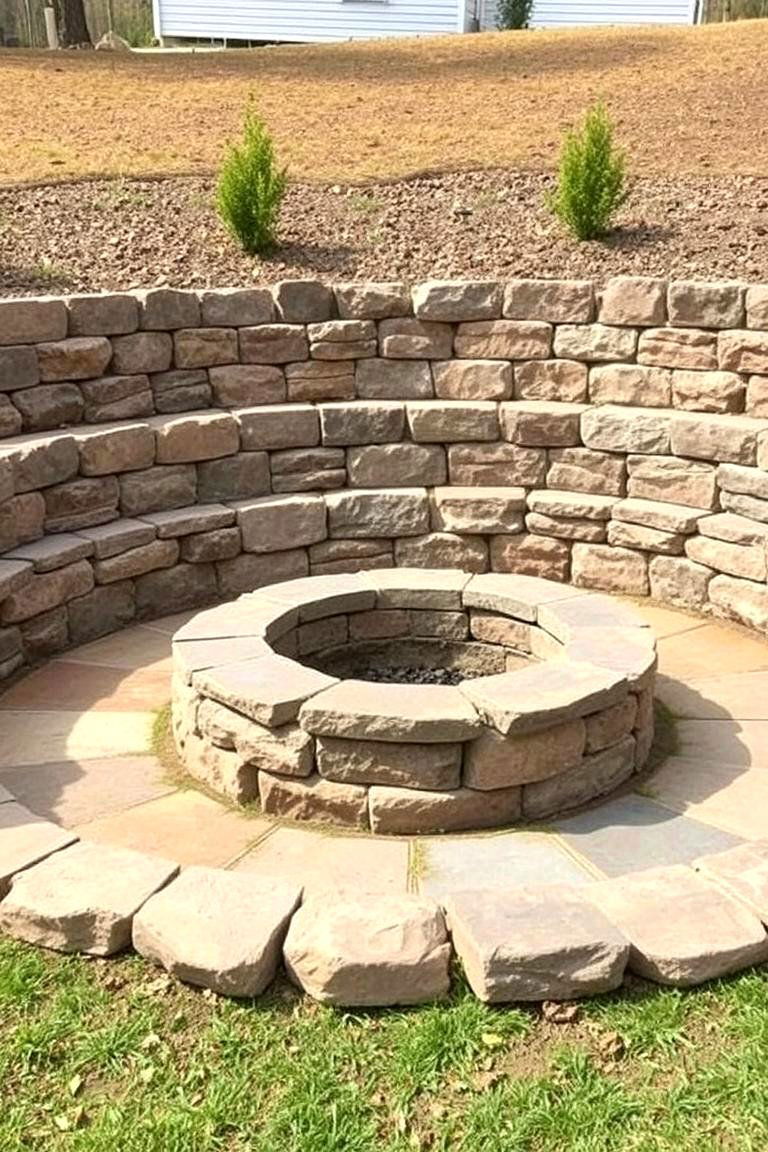 Flagstone Fire Pit with a Retaining Wall - 24 Flagstone Fire Pit Ideas