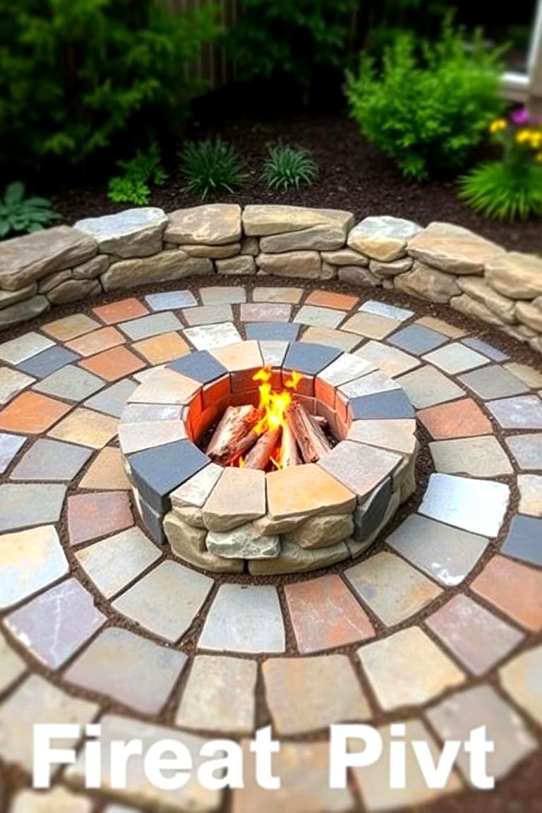 Flagstone Fire Pit with a Spiral Design - 24 Flagstone Fire Pit Ideas