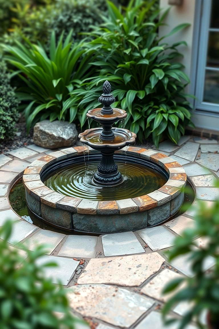 Flagstone and Water Feature - 24 Flagstone Patio Ideas