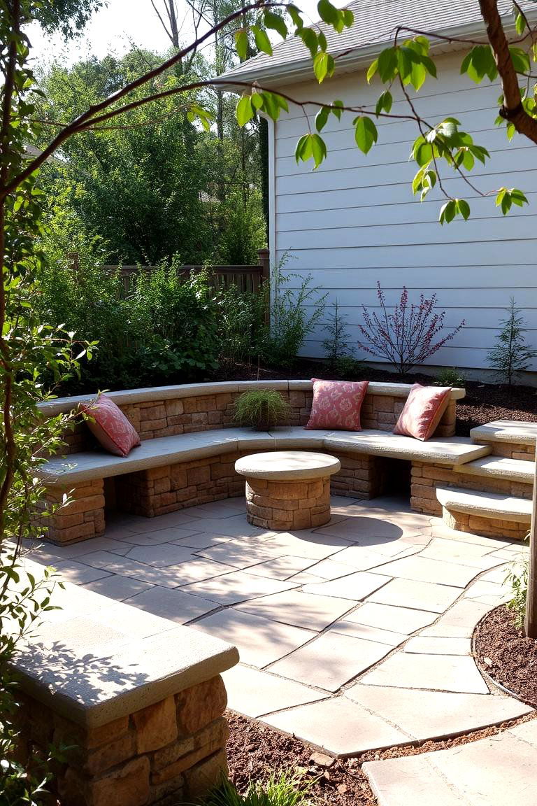 Flagstone with Built in Seating - 24 Flagstone Patio Ideas