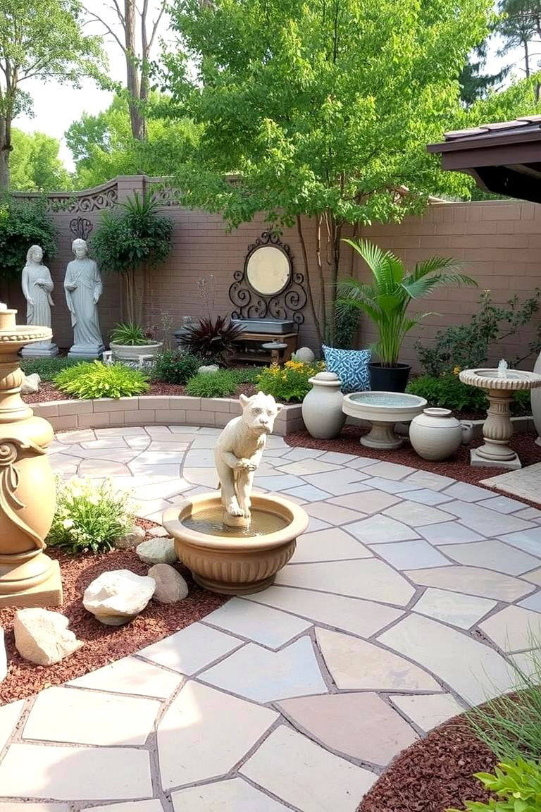 Flagstone with Sculptural Accents - 24 Flagstone Patio Ideas