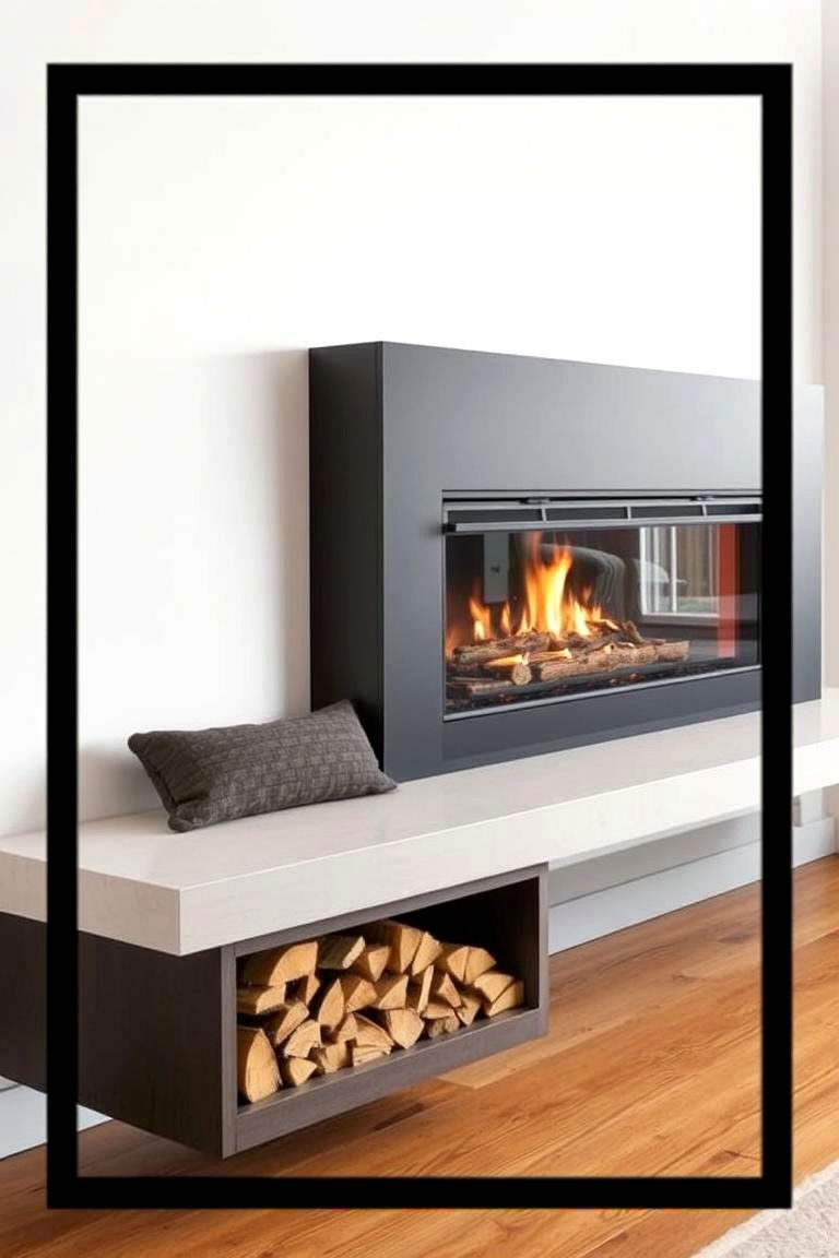 Floating Bench with Under Shelf Storage - 24 Fireplace Bench Ideas