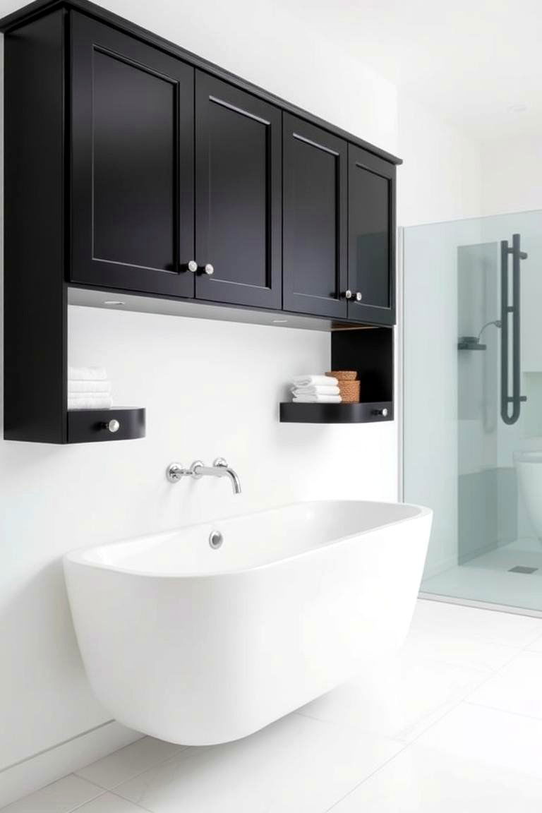 Floating Black Cabinets for a Modern Twist - 24 bathroom with black cabinets ideas
