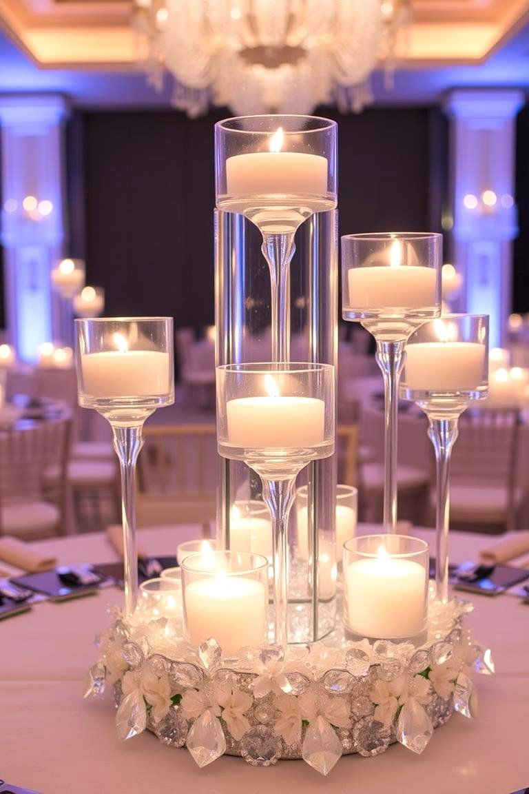 Floating Candle and Crystal Decor - 24 Floating Wedding Centerpiece Ideas