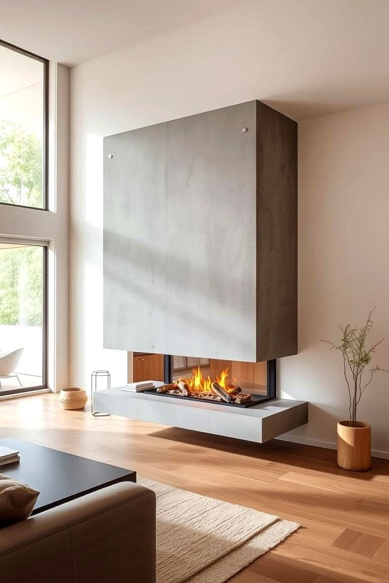 Floating Concrete Fireplace - 24 3 Sided Fireplace Ideas