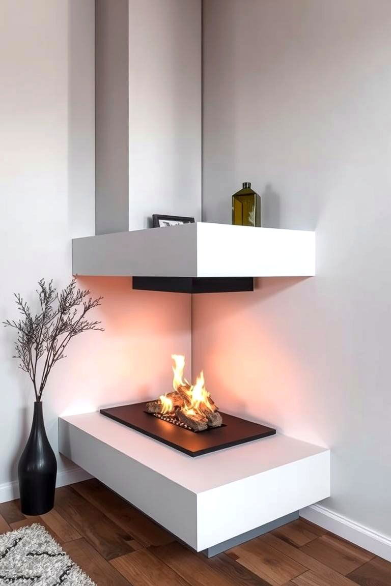 Floating Corner Fireplace - 24 3 Sided Fireplace Ideas