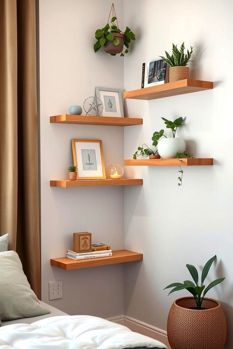 Floating Corner Shelves - 24 Bedroom Corner Ideas