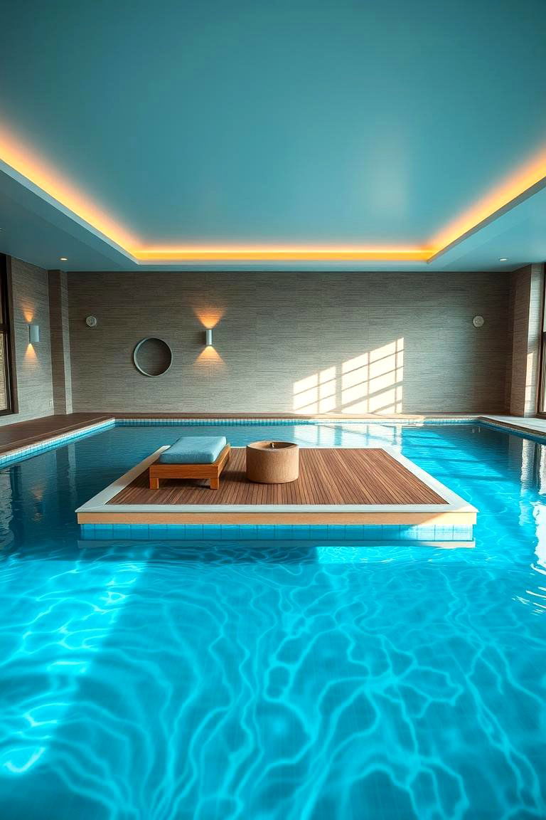 Floating Deck or Lounge Area - 24 Indoor Pool Ideas