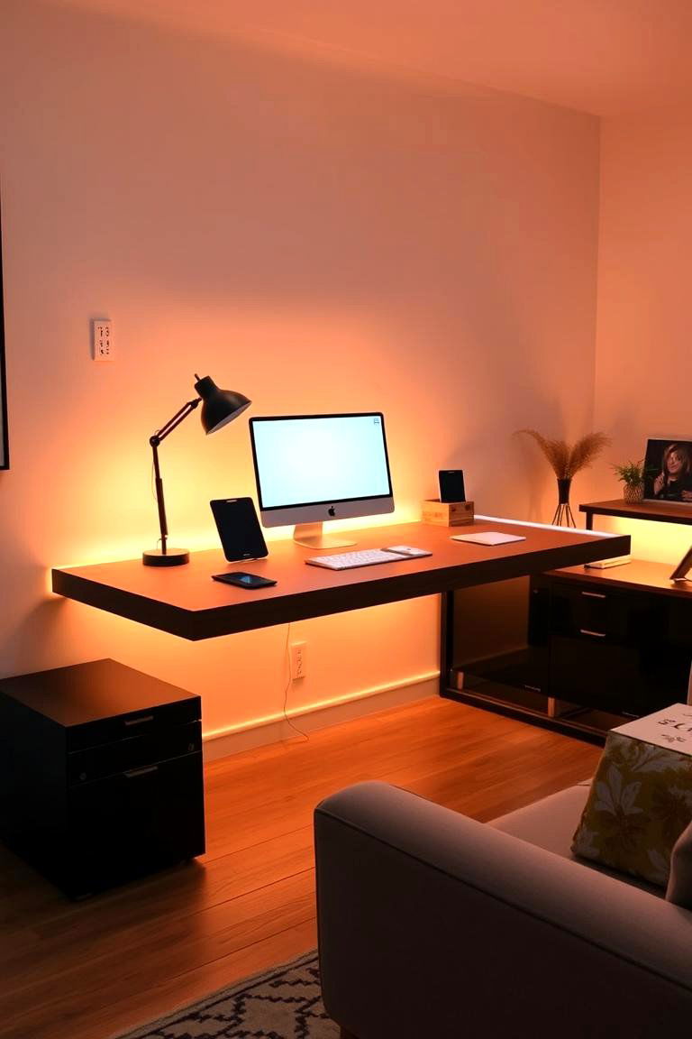 Floating Desk with Built In Lighting - 24 Floating Desk Ideas