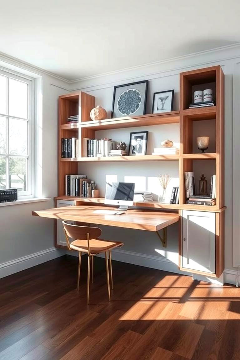 Floating Desk with Built In Shelves - 24 Floating Desk Ideas