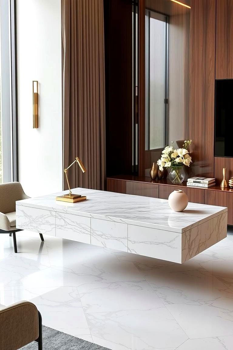 Floating Desk with Marble Top - 24 Floating Desk Ideas