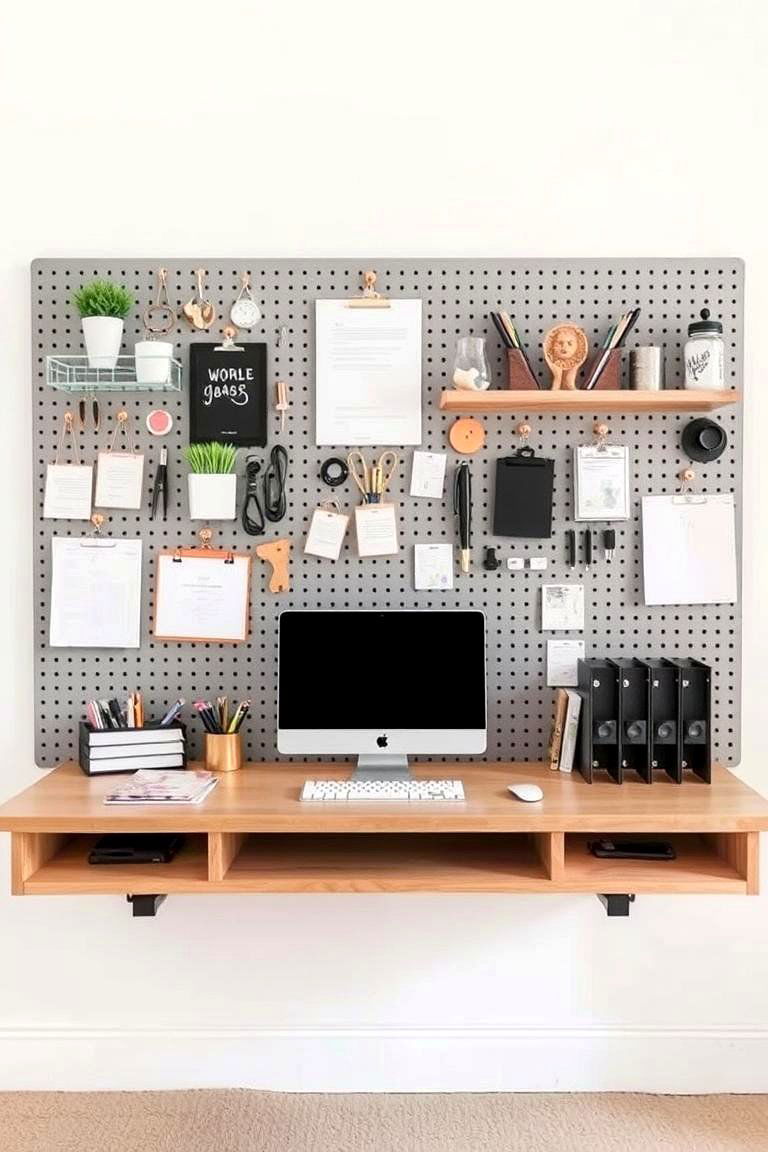Floating Desk with Pegboard Storage - 24 Floating Desk Ideas