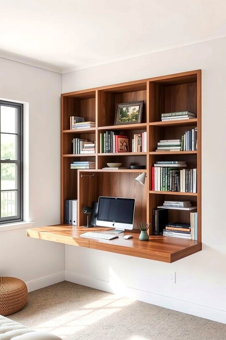 Floating Desk with a Built In Bookshelf - 24 Floating Desk Ideas