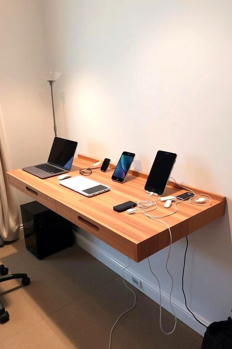 Floating Desk with a Built In Charging Station - 24 Floating Desk Ideas