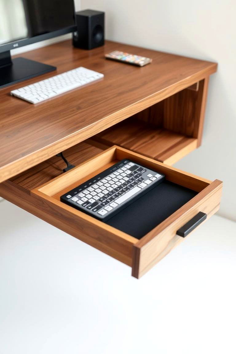Floating Desk with a Hidden Keyboard Drawer - 24 Floating Desk Ideas