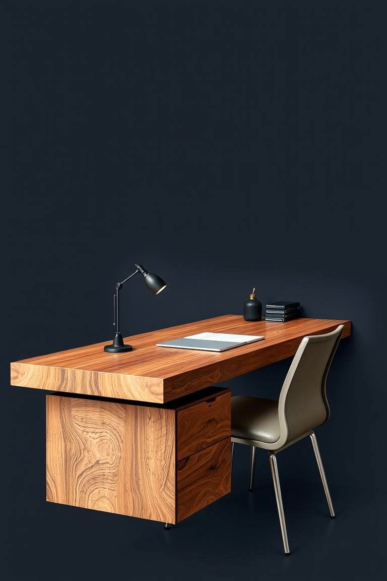 Floating Desk with a Wood Veneer Finish - 24 Floating Desk Ideas