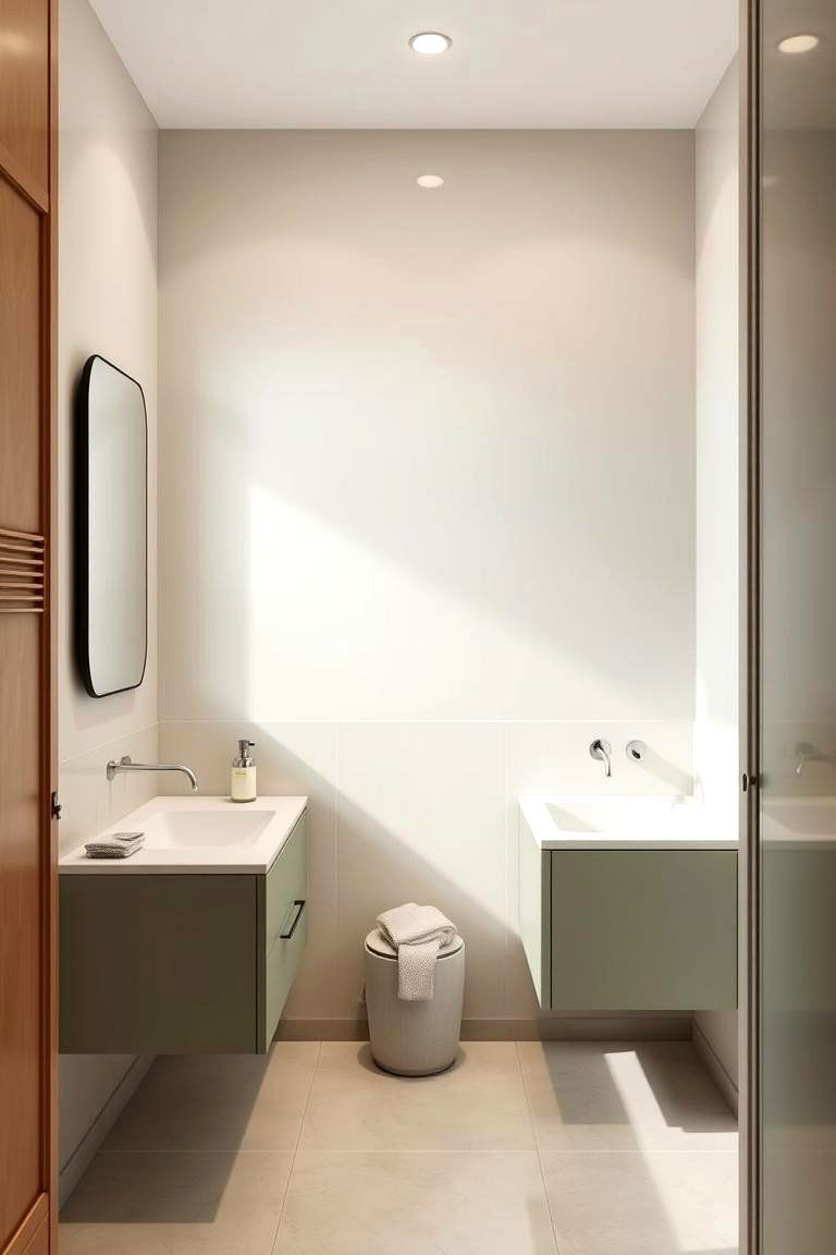 Floating Fixtures Appeal - 24 Sage Green and Cream Bathroom Ideas