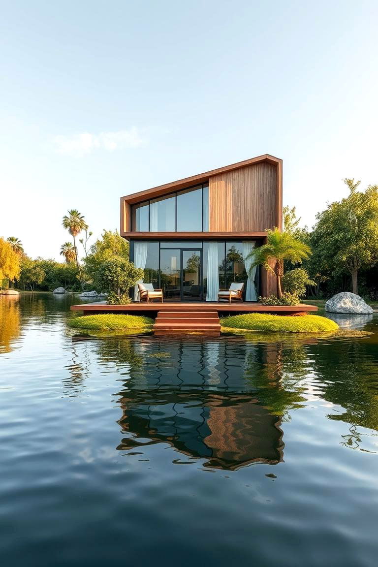 Floating Garden Office Over Water Feature - 24 Garden Office Ideas