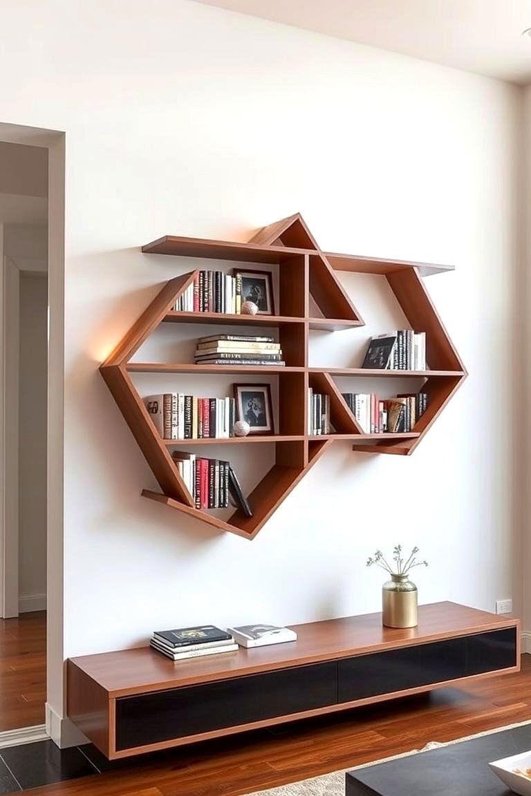 Floating Geometric Bookshelf - 24 Corner Bookshelf Ideas