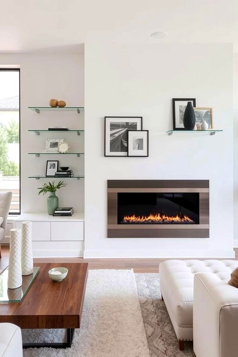 Floating Glass Shelves for a Contemporary Look - 24 Fireplace Floating Shelves Design Ideas
