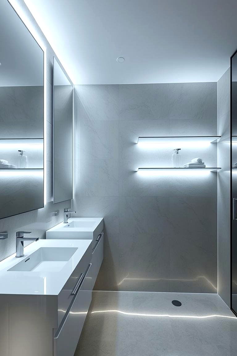 Floating LED Strips - 24 Small Bathroom Lighting Ideas