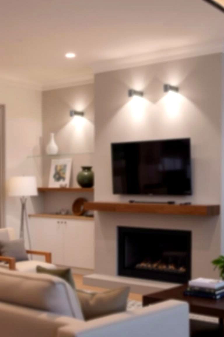 Floating Mantel Lighting with Glass Fixtures - 24 Fireplace Mantel Lighting Ideas