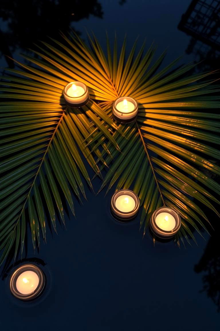 Floating Palm Leaves for a Tropical Theme - 24 Floating Wedding Centerpiece Ideas