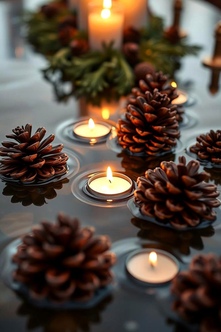 Floating Pinecones for a Rustic Vibe - 24 Floating Wedding Centerpiece Ideas