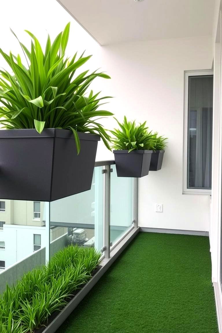 Floating Planters with Grass Floor - 24 Artificial Grass Balcony Design