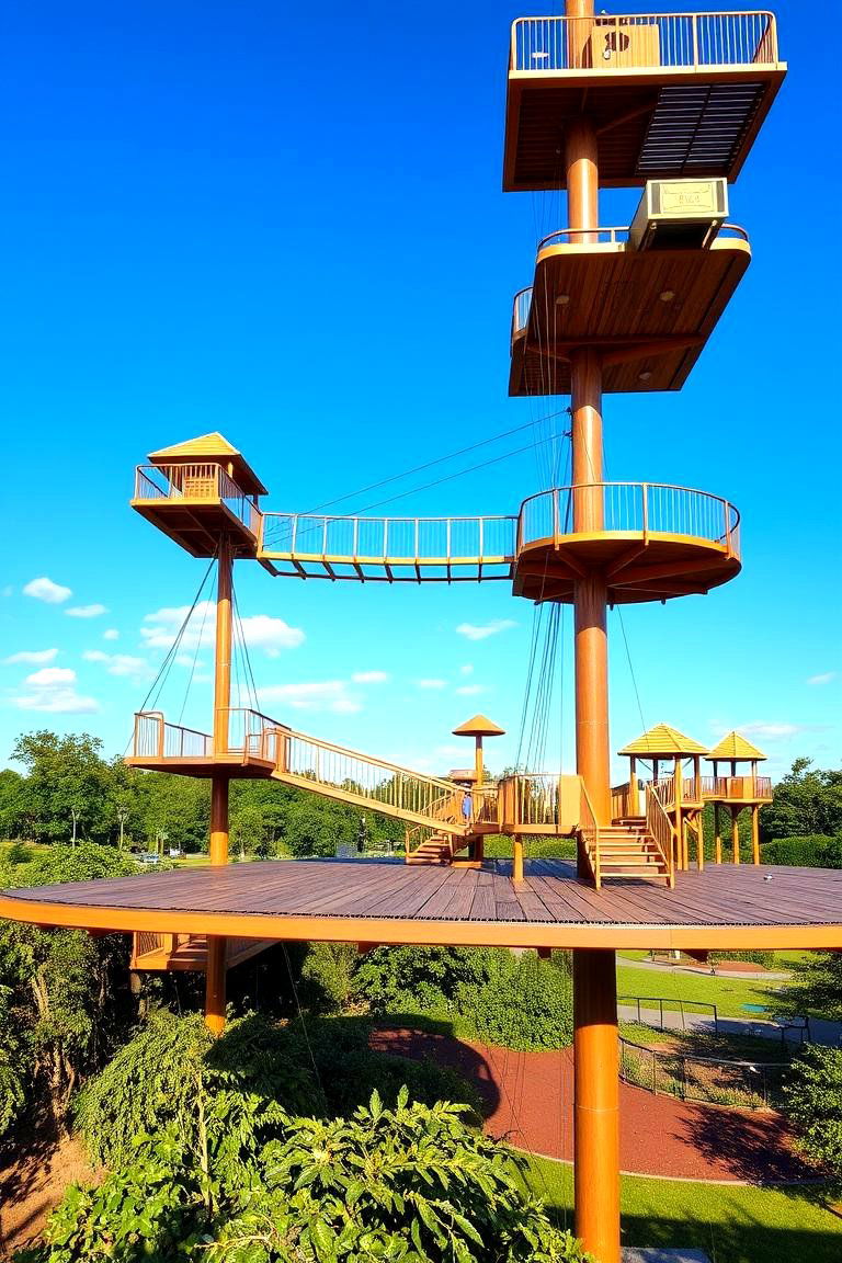 Floating Platform with Suspended Bridges - 24 Outdoor Cat Tree Ideas