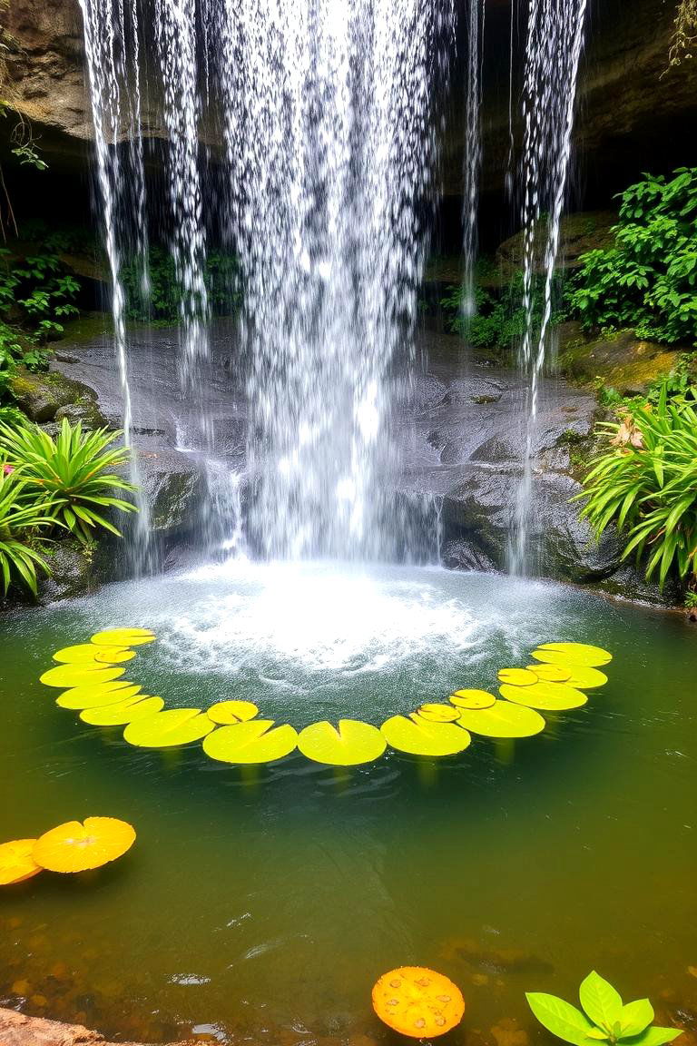 Floating Pond with Overhead Waterfall - 24 Small Pond Ideas With Waterfalls