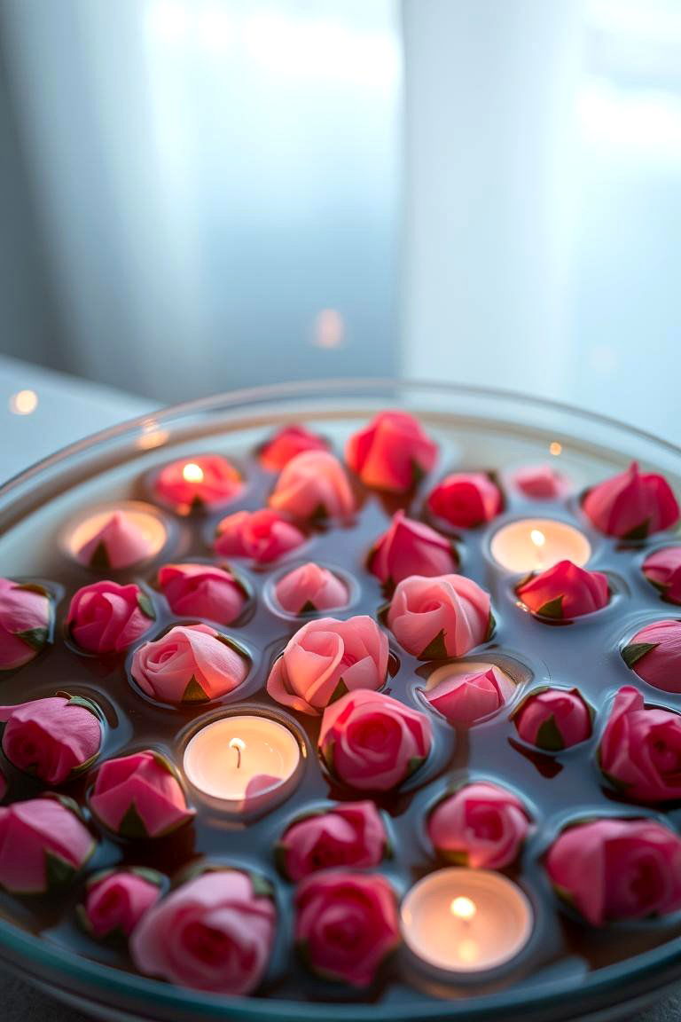 Floating Rosebuds in Elegant Bowls - 24 Floating Wedding Centerpiece Ideas