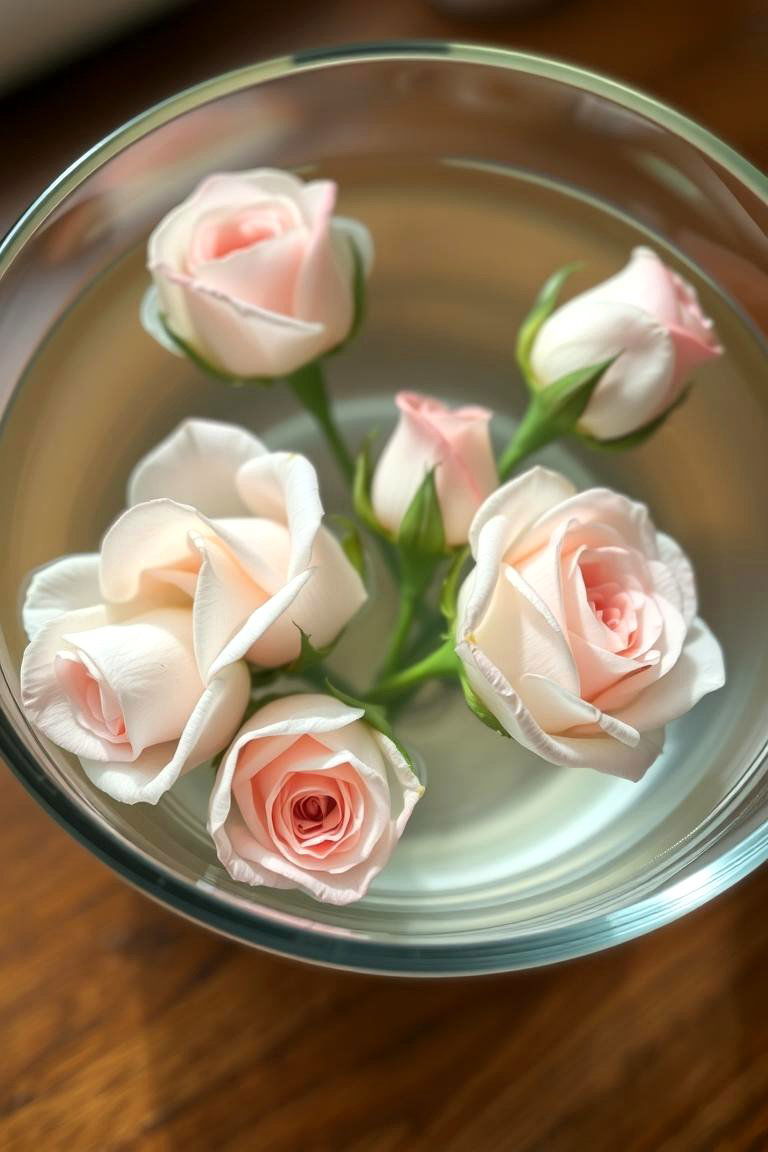 Floating Roses in Clear Bowl - 24 Flower Centerpiece Ideas
