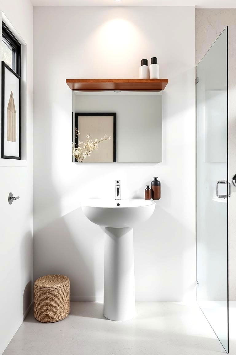 Floating Shelf Above Pedestal Sink - 24 Pedestal Sink Storage Ideas