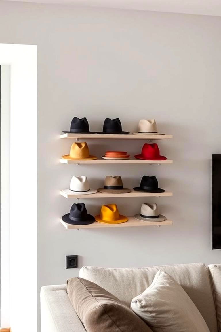 Floating Shelf Hat Display - 24 Hat Rack Ideas