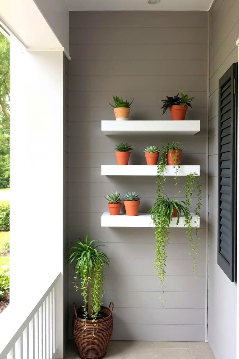 Floating Shelf Plant Stand for covered patios - 24 Outdoor Plant Stand Ideas