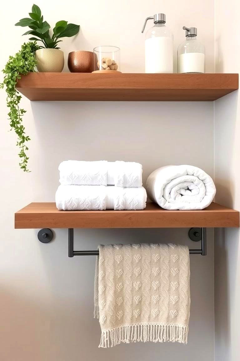 Floating Shelf Towel Rack Combo - 24 Bathroom Towel Rack Ideas