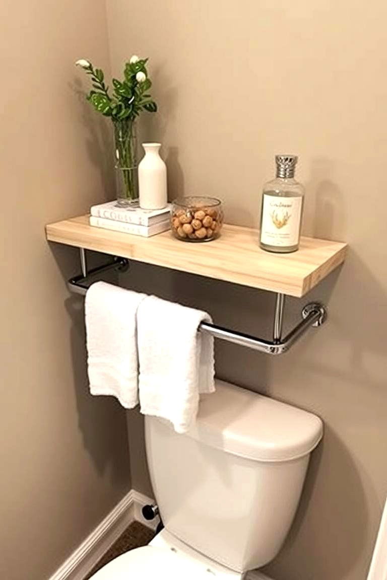 Floating Shelf with Built in Towel Bar - 24 Bathroom Shelf Ideas