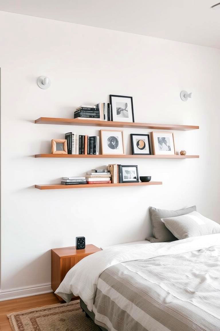 Floating Shelves - 24 Bedroom Accent Wall Ideas