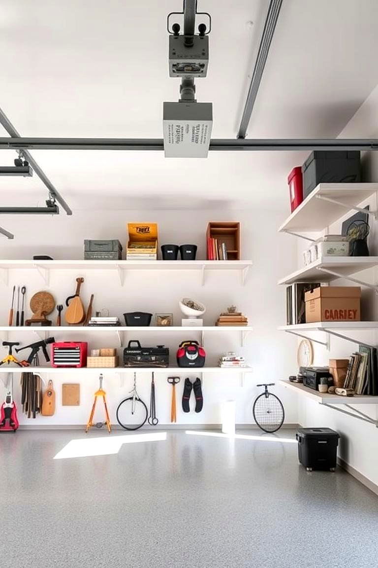 Floating Shelves Storage Solutions - 24 Garage Decor Ideas