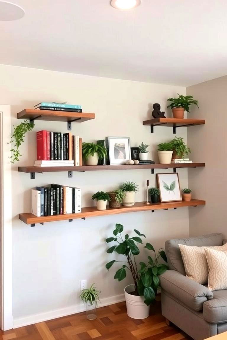 Floating Shelves Wall - 24 Basement Accent Wall Ideas