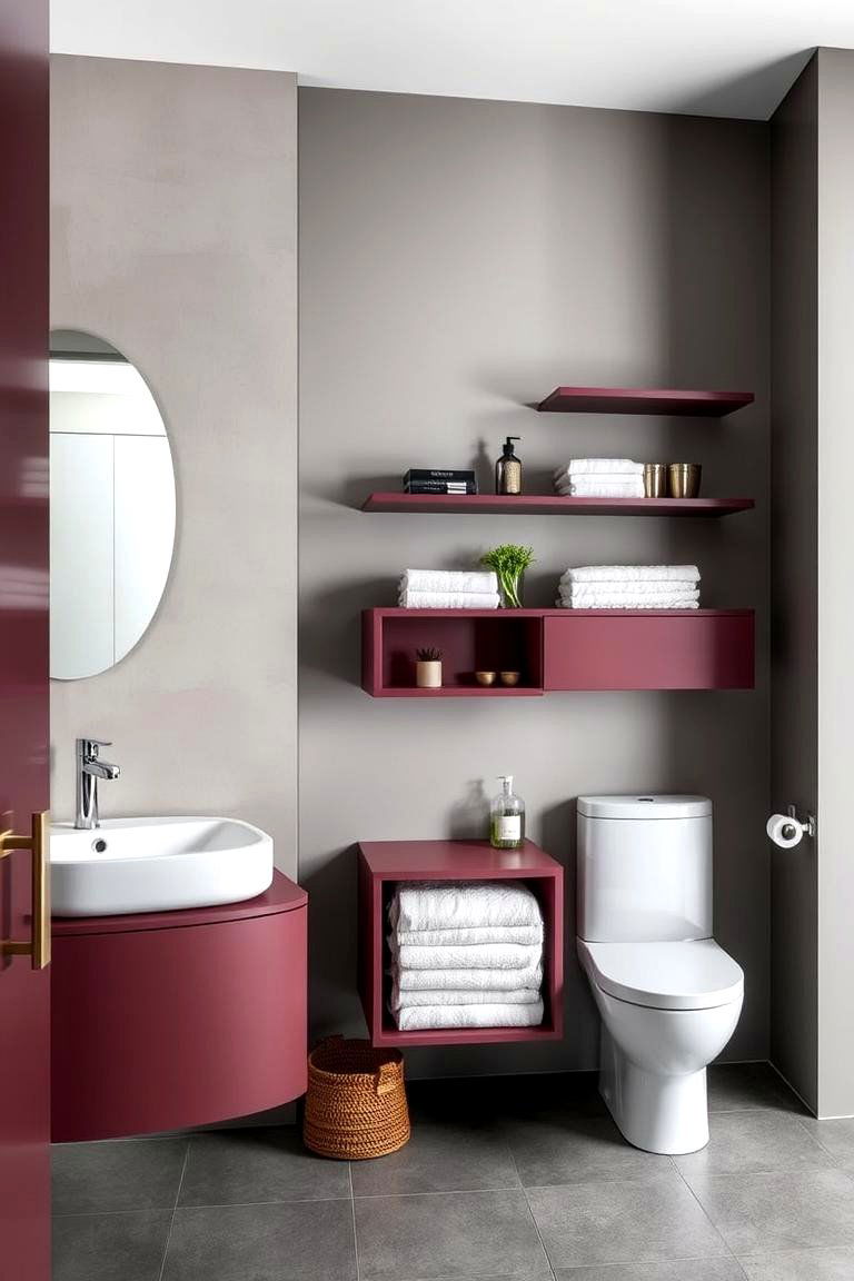Floating Shelves and Storage - 24 Burgundy Bathroom Ideas