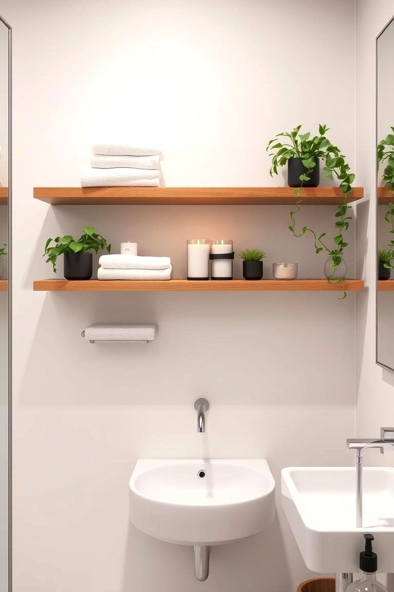Floating Shelves for Decorative Storage - 24 Bathroom Cabinet Organizing Ideas